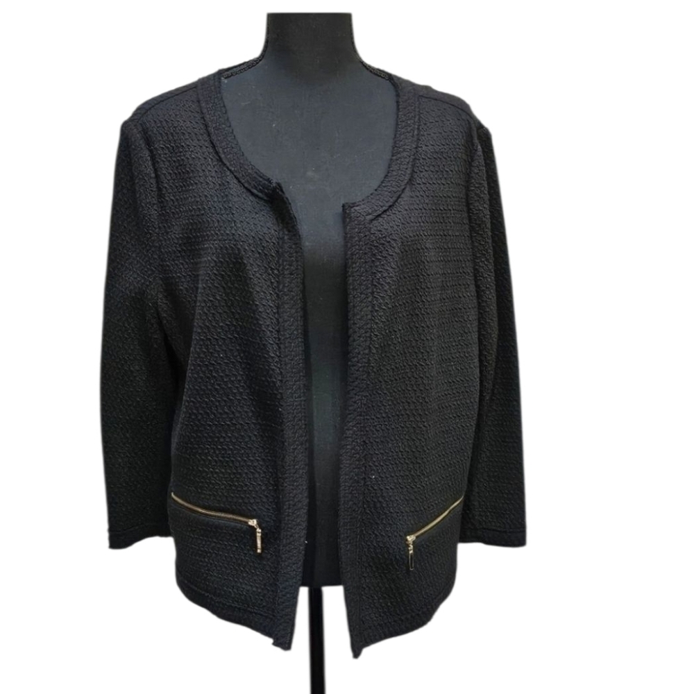 Alfani Open Front Texture Black Jacket 85% Cotton 12% Polyester 3% Spandex Sz XL